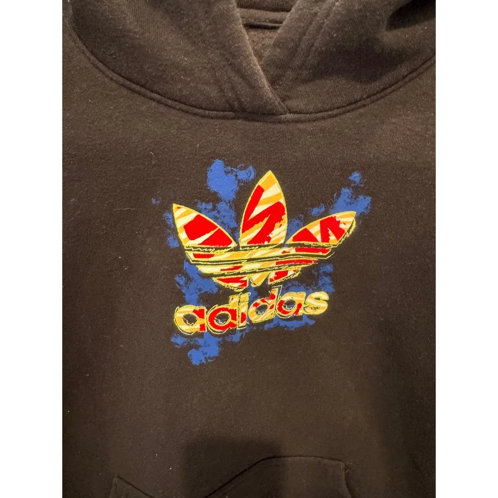 Adidas Originals Mens Trefoil‎ Graphic Hoodie Black Multi Color Logo Small